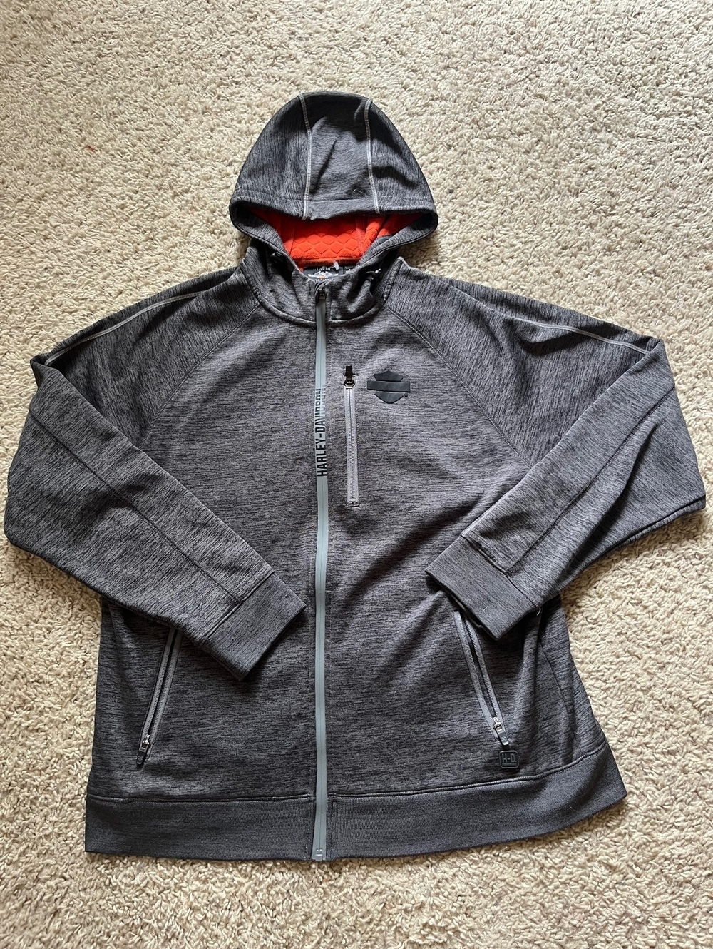 Harley-Davidson HD-2 Men's Gray Full Zip Hoodie with Orange Lining, Size L